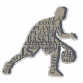 Basketballer dribbelen met full body tekst sticker (Voorkant)