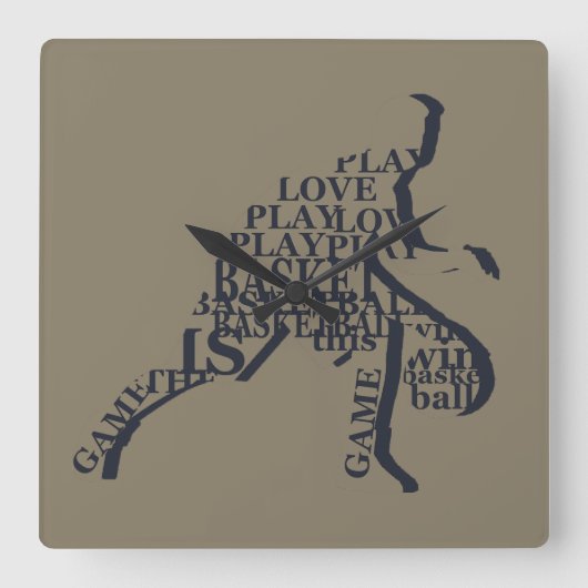 Basketballer dribbelen met full body tekst vierkante klok (Voorkant)