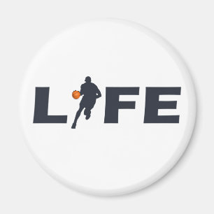 Basketballer dribbelen met oranje bal magneet