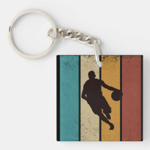 Basketballer dribbelen  retro stijl sleutelhanger