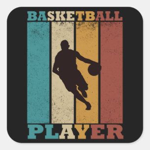 Basketballer dribbelen retro stijl vierkante sticker