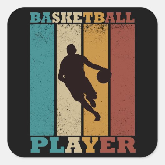 Basketballer dribbelen  retro stijl vierkante sticker (Voorkant)