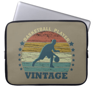 Basketballer dribbelen  retro zonsondergang laptop sleeve