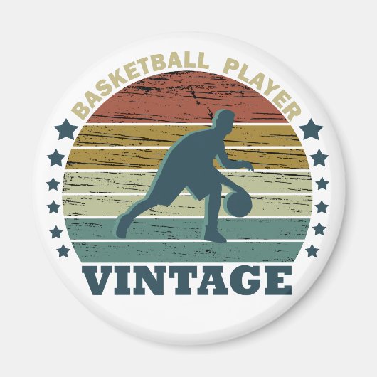 Basketballer dribbelen  retro zonsondergang magneet (Voorkant)