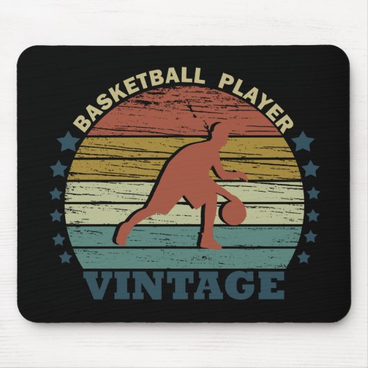 Basketballer dribbelen  retro zonsondergang muismat (Voorkant)