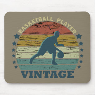 Basketballer dribbelen  retro zonsondergang muismat