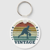 Basketballer dribbelen  retro zonsondergang sleutelhanger (Voorkant)