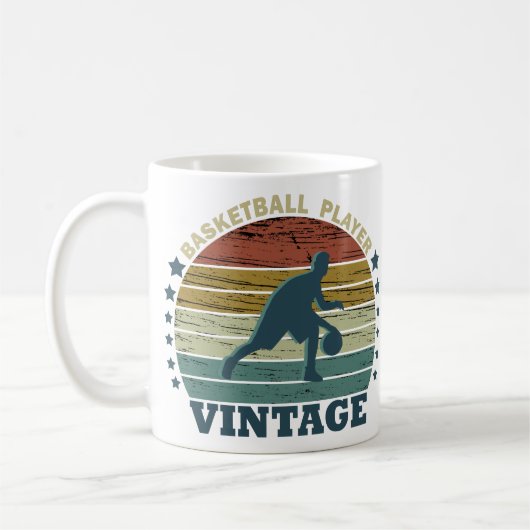 Basketballer dribbelen retro zonsondergang stijl koffiemok (Links)