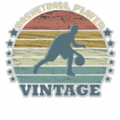 Basketballer dribbelen retro zonsondergang stijl sticker (Voorkant)