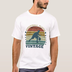 Basketballer dribbelen retro zonsondergang stijl t-shirt