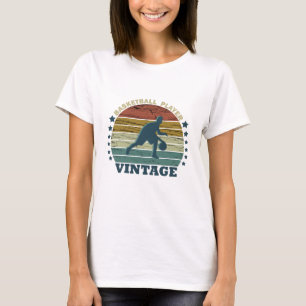 Basketballer dribbelen retro zonsondergang t-shirt