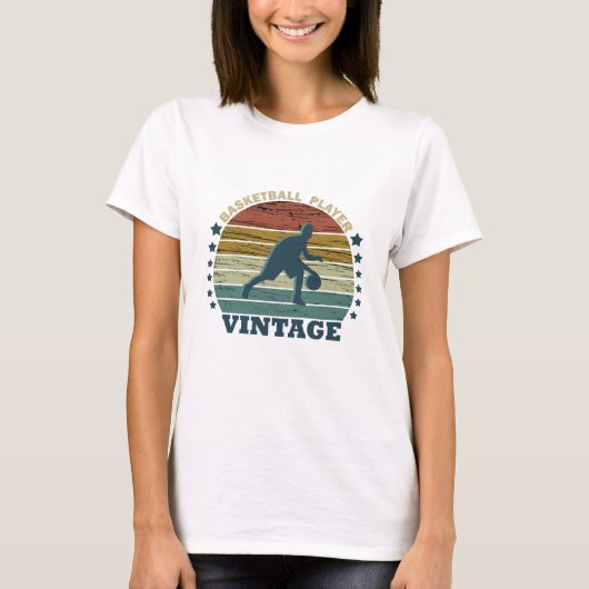 Basketballer dribbelen  retro zonsondergang t-shirt (Voorkant)
