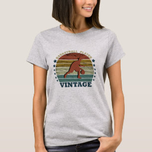Basketballer dribbelen retro zonsondergang t-shirt