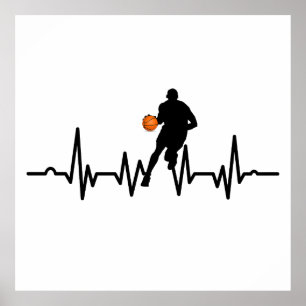 Basketballer dribbelende hartslag poster