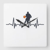 Basketballer dribbelende hartslag vierkante klok (Voorkant)