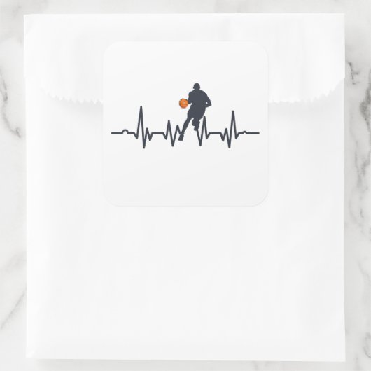 Basketballer dribbelende hartslag vierkante sticker (Tas)