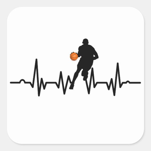 Basketballer dribbelende hartslag vierkante sticker (Voorkant)