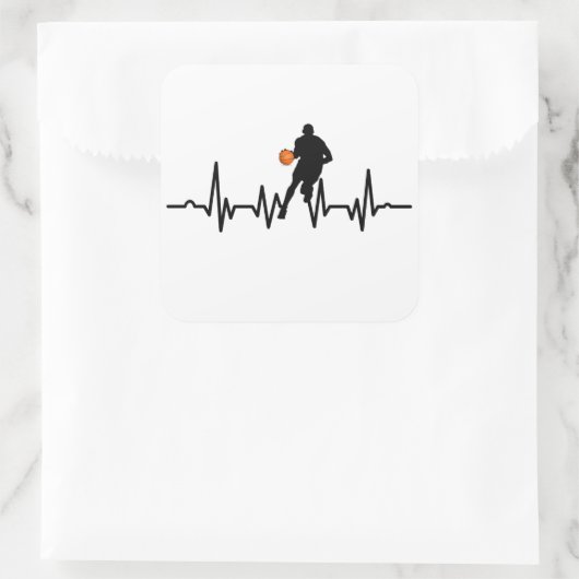 Basketballer dribbelende hartslag vierkante sticker (Tas)