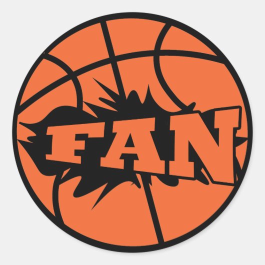 Basketballer fan sinaasappel bal ronde sticker (Voorkant)
