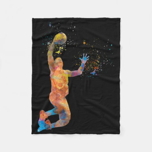 Basketballer in Waterverf spelen Fleece Deken (Voorkant)