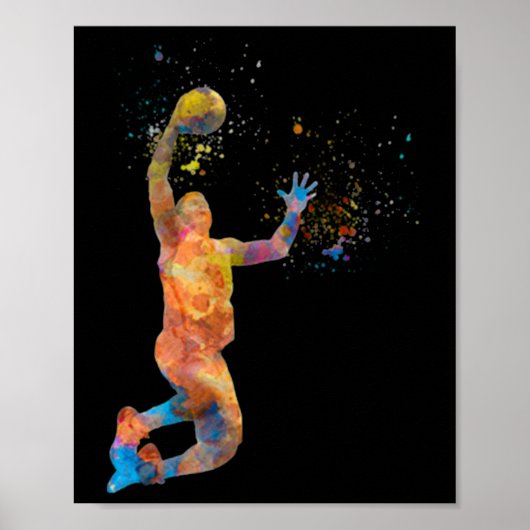 Basketballer in Waterverf spelen Poster (Voorkant)