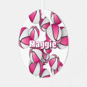 Basketballer Keepsake Girls naam roze wit Metalen Ornament (Voorkant links)