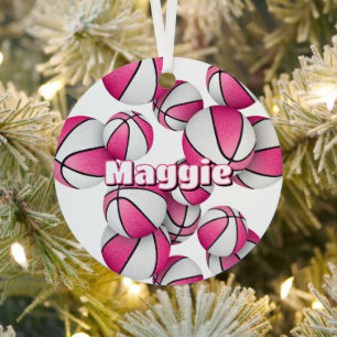 Basketballer Keepsake Girls naam roze wit Metalen Ornament