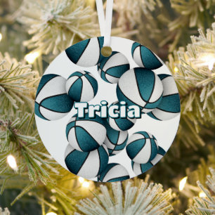 Basketballer Keepsakes kinder blauwgroen team kleu Metalen Ornament
