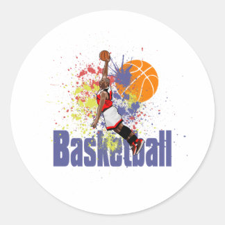 Basketballer met verfspatten ronde sticker