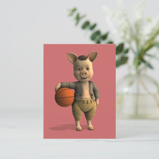 Basketballer Piglet Briefkaart (Staand voorkant)