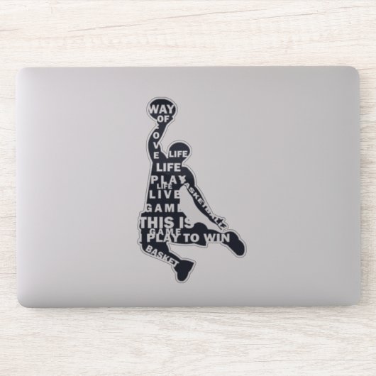 Basketballer slam dunk met full body tekst sticker (Computer)