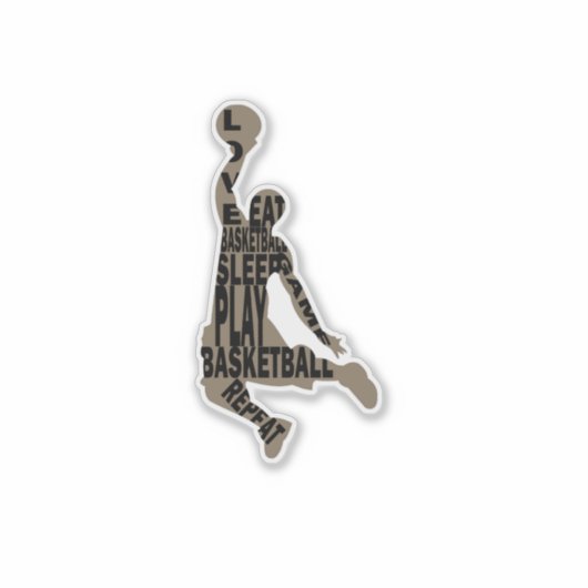 Basketballer slam dunk met full body tekst sticker (Voorkant)