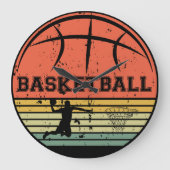Basketballer slam dunk  retro zonsondergang grote klok (Voorkant)