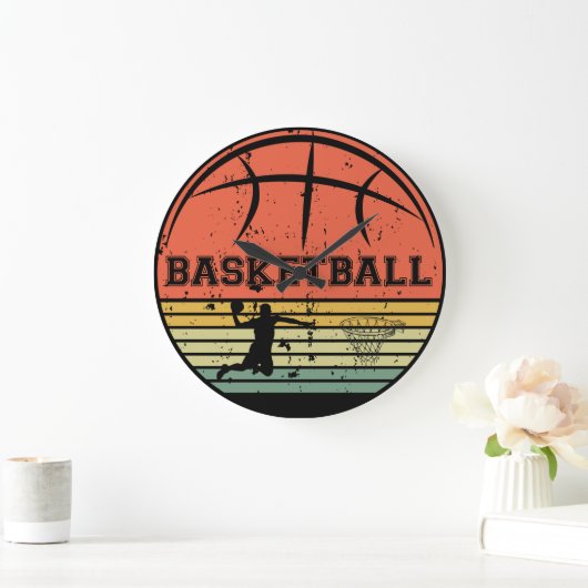 Basketballer slam dunk  retro zonsondergang grote klok (Huis)