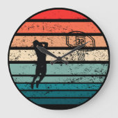 Basketballer slam dunk  retro zonsondergang grote klok (Voorkant)