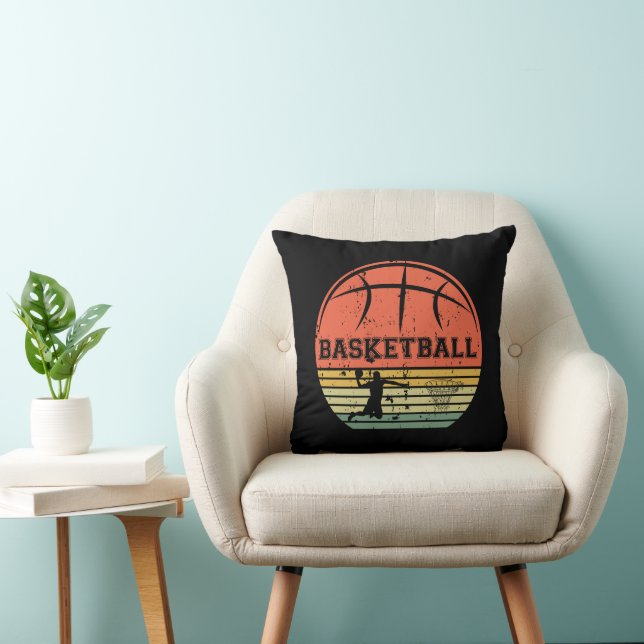 Basketballer slam dunk  retro zonsondergang kussen (Stoel)