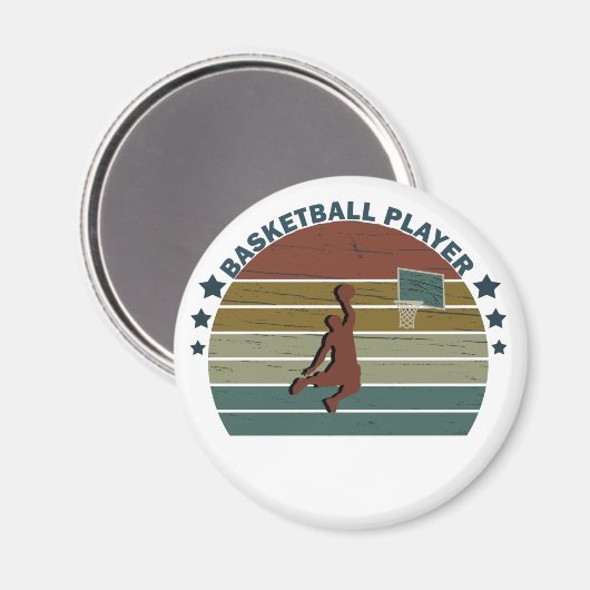 Basketballer slam dunk  retro zonsondergang magneet (Voorkant / Achterkant)