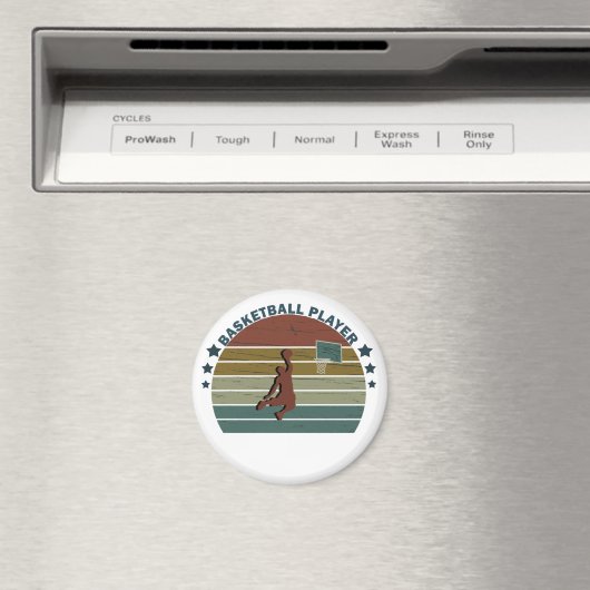 Basketballer slam dunk  retro zonsondergang magneet (Insitu (Vaatwasser))