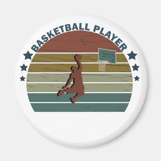 Basketballer slam dunk  retro zonsondergang magneet (Voorkant)