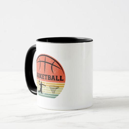 Basketballer slam dunk  retro zonsondergang mok (Voorkant links)