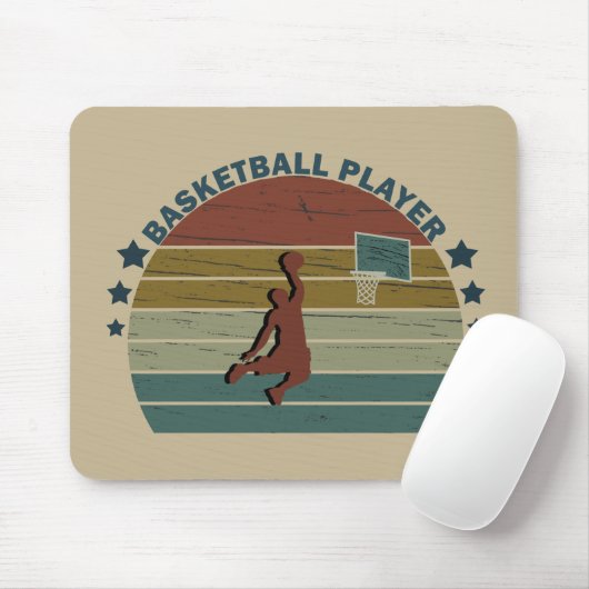 Basketballer slam dunk retro zonsondergang muismat (Met muis)
