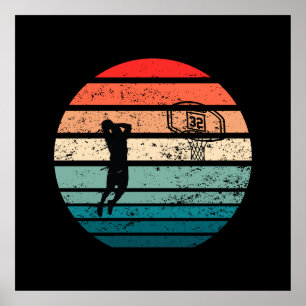 Basketballer slam dunk retro zonsondergang poster