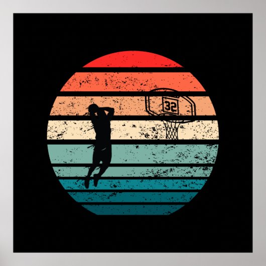 Basketballer slam dunk retro zonsondergang poster (Voorkant)