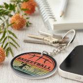 Basketballer slam dunk  retro zonsondergang sleutelhanger (Voorkant Rechts)
