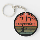 Basketballer slam dunk  retro zonsondergang sleutelhanger (Voorkant)