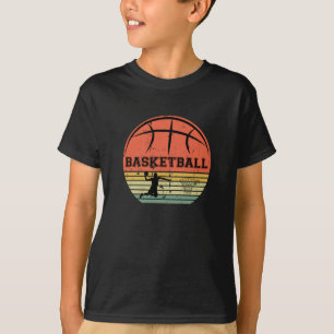 Basketballer slam dunk retro zonsondergang t-shirt