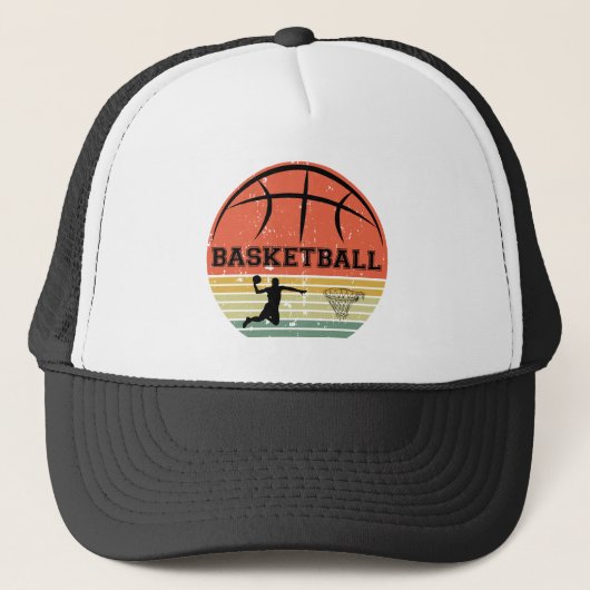 Basketballer slam dunk  retro zonsondergang trucker pet (Voorkant)