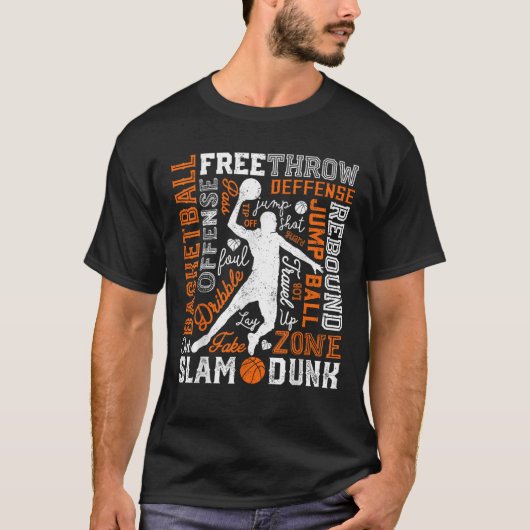 Basketballer Slam Dunk Typografie Word Art VI T-shirt (Voorkant)