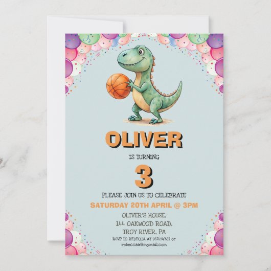 Basketballer T-rex jarig Kaart (Voorkant)