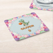 Basketballer T-rex jarig Kartonnen Onderzetters (Schuin)